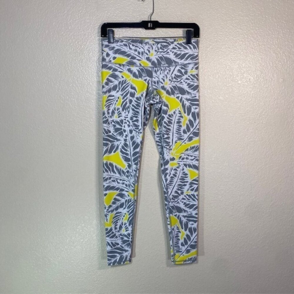 ALO Yoga Gray & Yellow Leaf Print Leggings